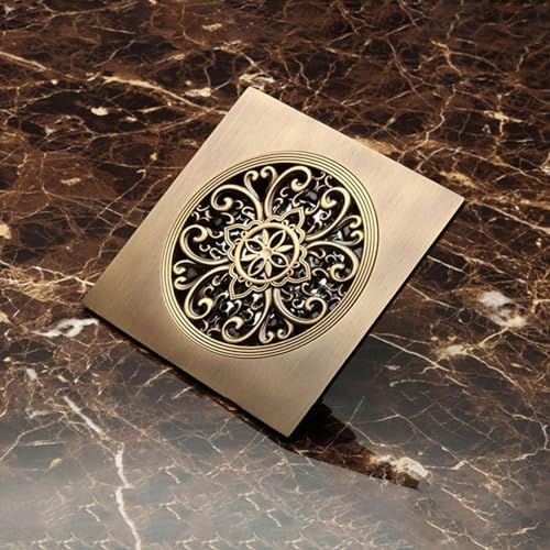 6 Inch Antique Brass Floor Drain with Quadrato Pattern