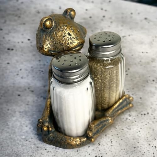 Top Brass Yoga Frog Salt Pepper Set