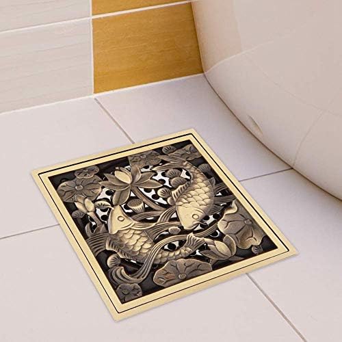 AUNMAS 4 Inch Antique Brass Shower Floor Drain with Fish Lotus Pattern