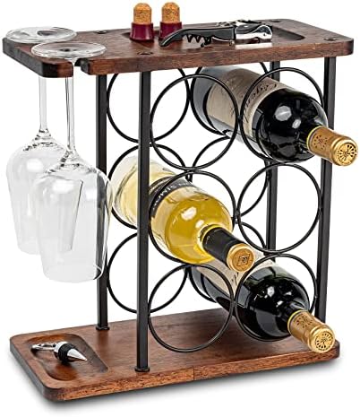 SASIDO Wine Rack with Tray and Glasses Holder