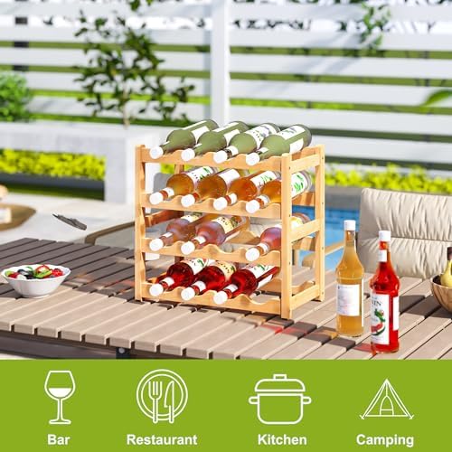 BMOSU 4-Tier Bamboo Wine Rack with 16 Bottle Capacity