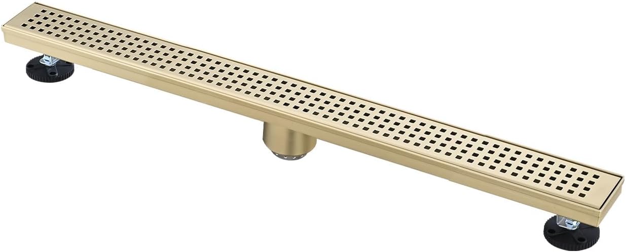 28 Inches Linear Shower Drain with Brushed Gold Grate