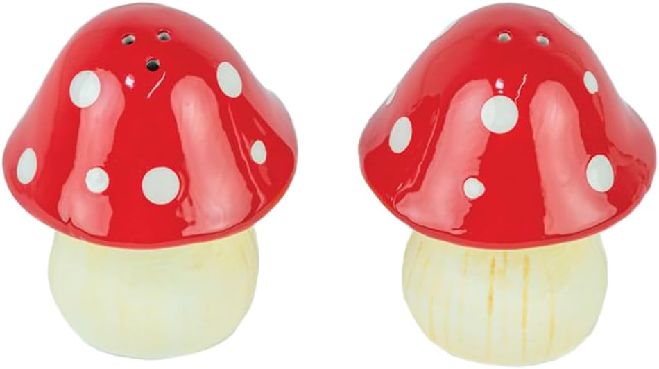 Mushroom Salt Pepper Shaker Set - Adorable Red White Decor