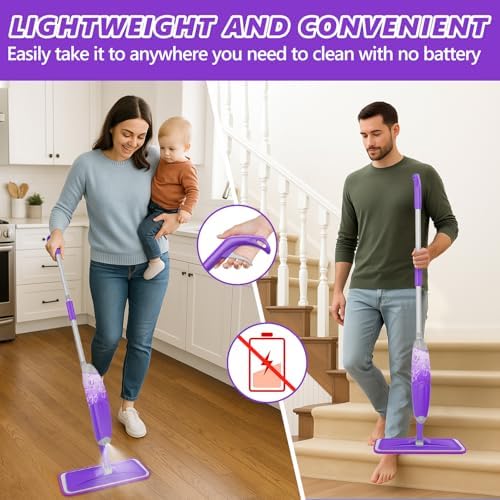 HOMTOYOU Spray Mop with 3 Microfiber Pads for Multi-Surface Cleaning 1