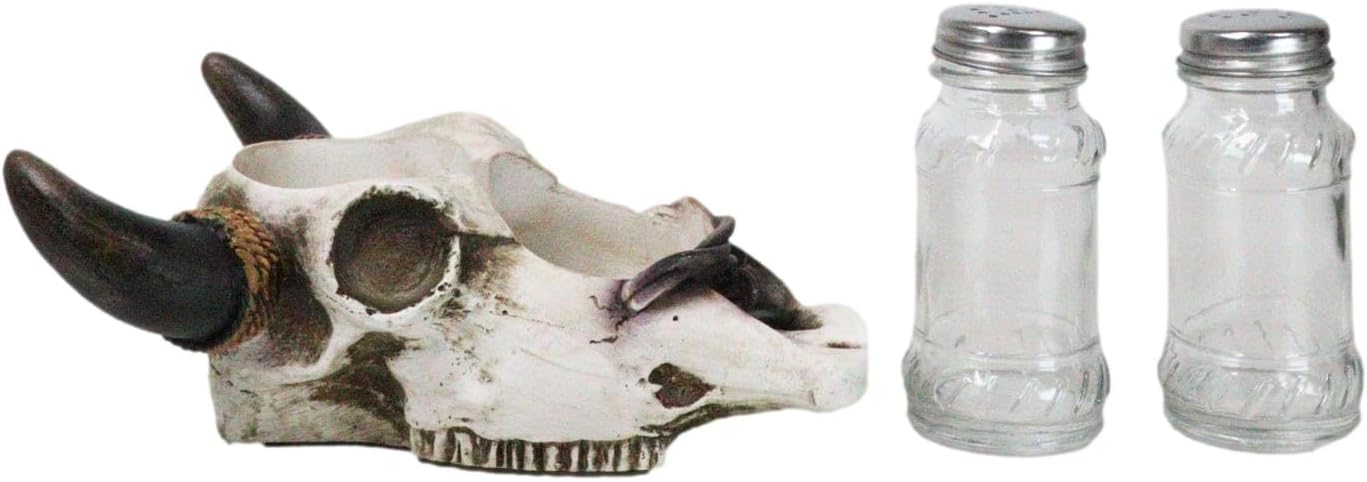Ebros Gift Rustic Cow Skull Salt Pepper Shaker Set