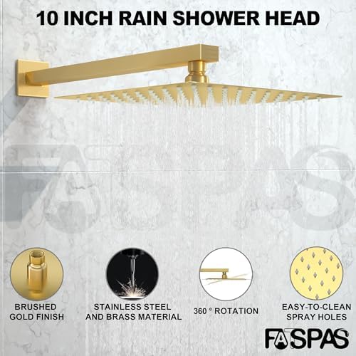 Fatspas 10 Inch Rain Shower Set with Handheld and Brushed Gold Finish
