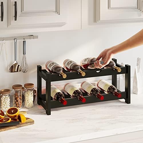 BAMEOS Freestanding 8 Bottle Bamboo Wine Rack 2 Tier