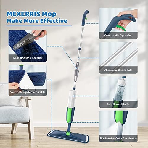Mexerris Wet Mop with 5X Washable Pads 2X Bottles