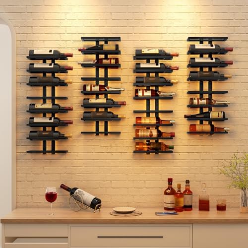 Hoctieon 3-Set 8 Tier Wall Wine Rack Display Storage Black