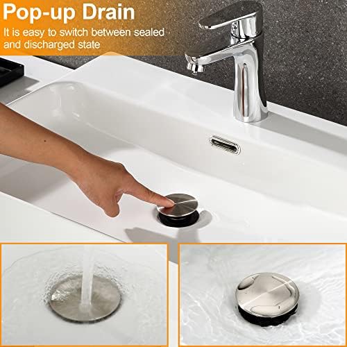 TIORIY Pop Up Bathroom Sink Drain with Overflow - Brushed Nickel Finish
