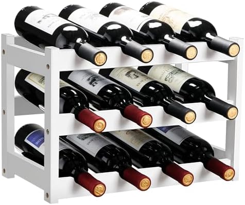 VASMIA Bamboo Wine Rack 3-Tier 12 Bottles White