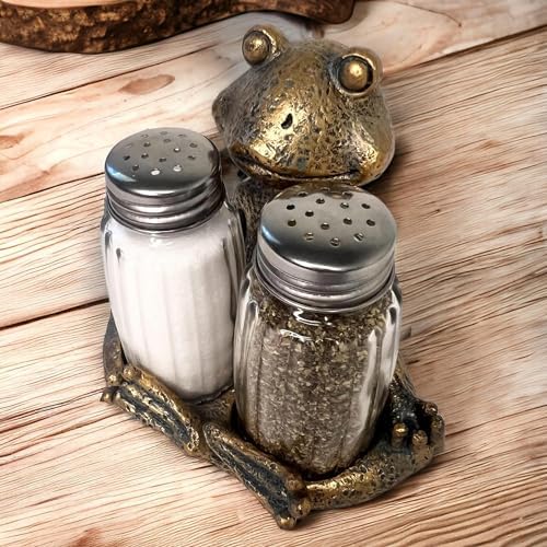 Top Brass Yoga Frog Salt Pepper Set