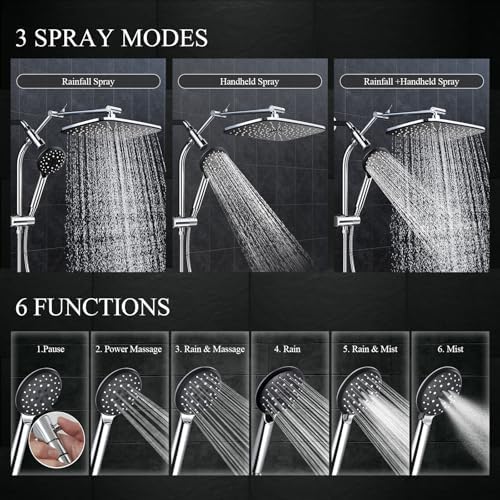 Veken 118 Inch Rain Shower Head with 6 Modes Silver Chrome