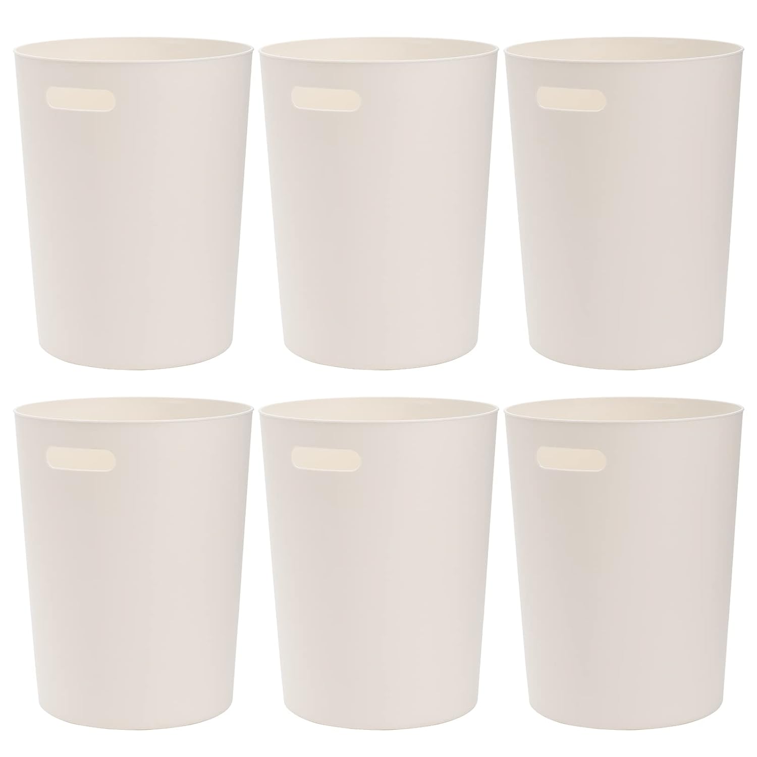 Lyellfe 6-Pack Small Trash Cans 15 Gallon Round Plastic Wastebaskets with Handles