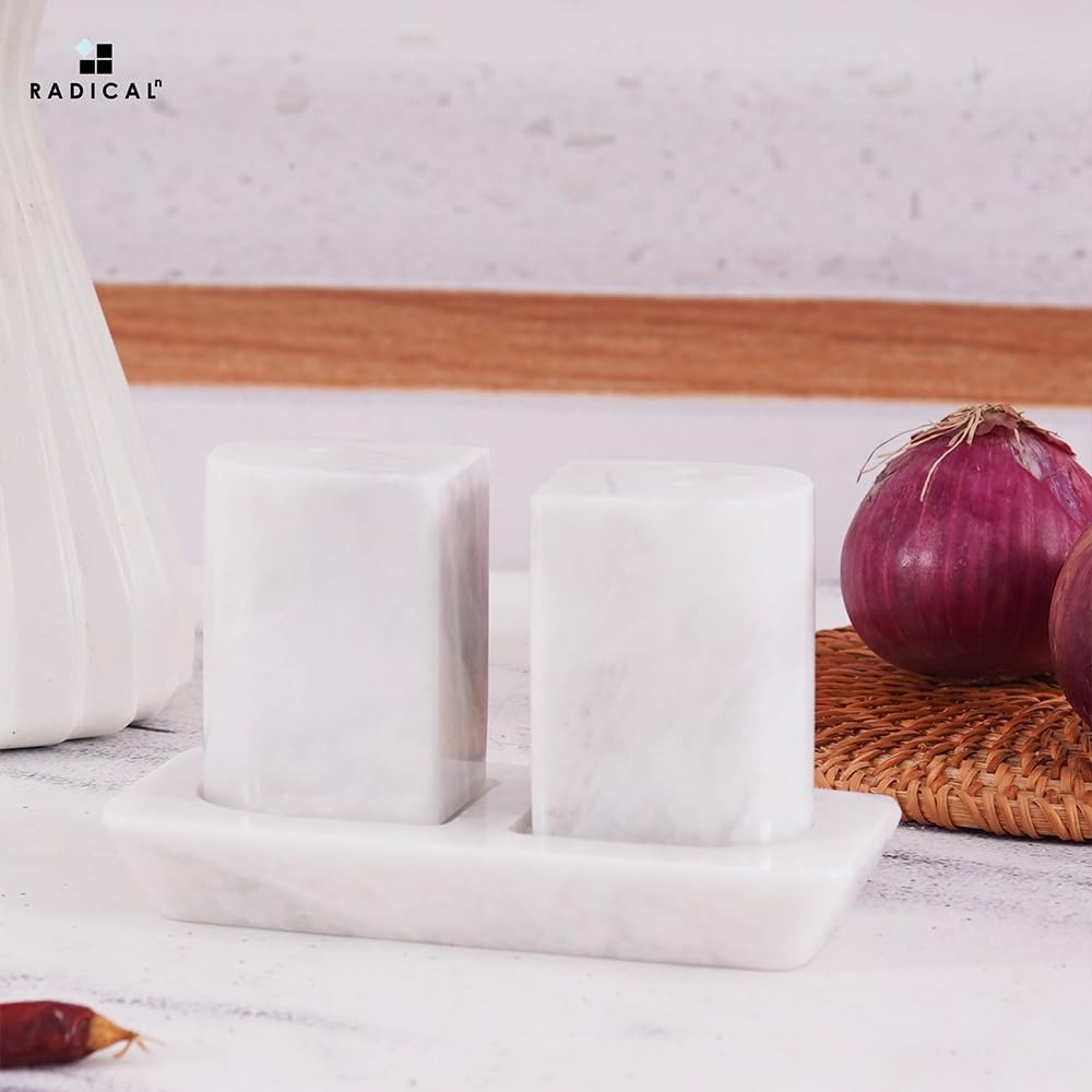 Radicaln Marble Salt Pepper Shakers Set of 2 With Tray 1