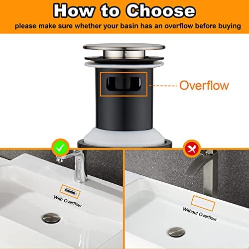TIORIY Pop Up Bathroom Sink Drain with Overflow - Brushed Nickel Finish