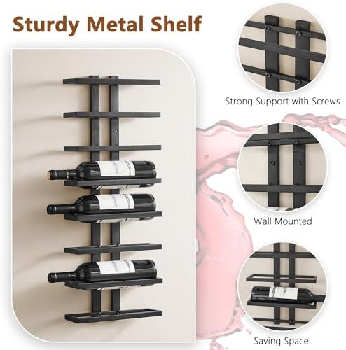 Hoctieon 3-Set 8 Tier Wall Wine Rack Display Storage Black