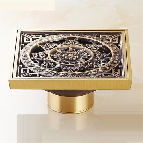 Antique Brass Carved Bathroom Floor Drain 100mmx100mm YT-2111