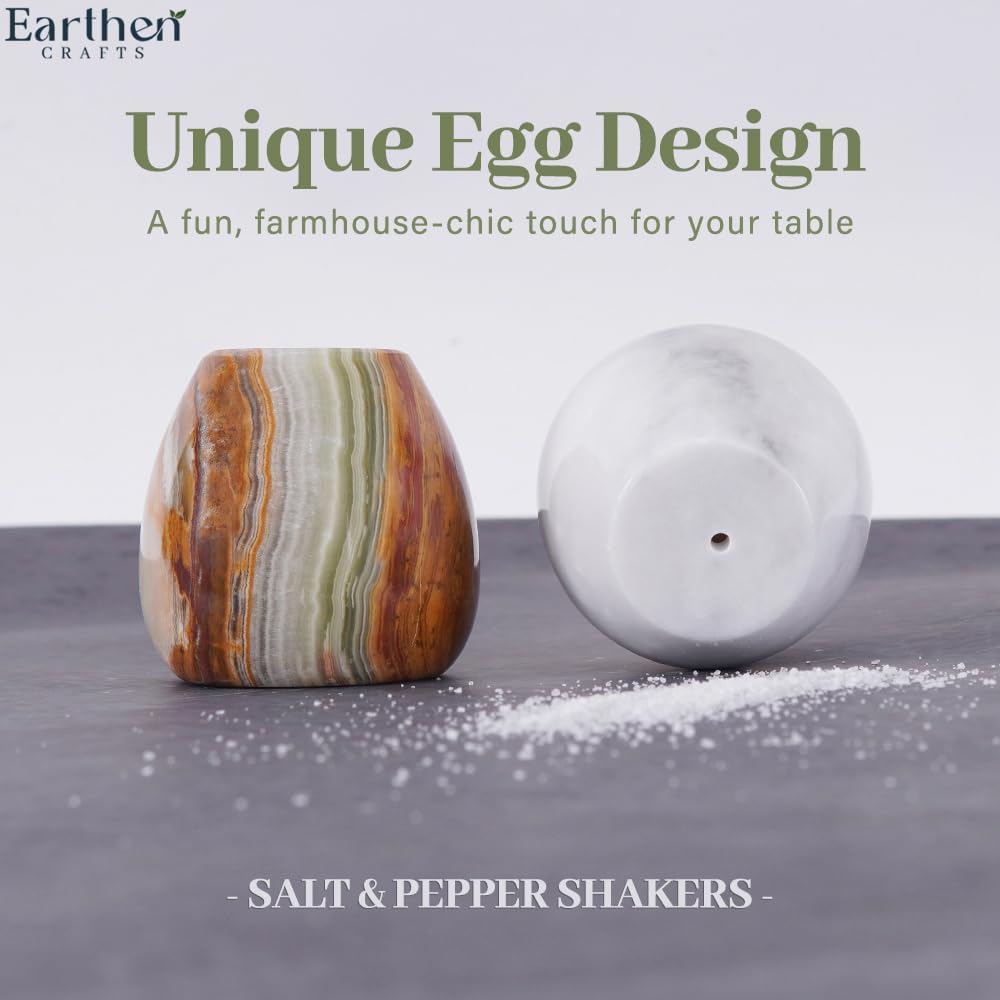 EARTHEN CRAFTS Marble Salt and Pepper Egg Shape Set of 2