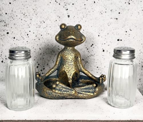 Top Brass Yoga Frog Salt Pepper Set