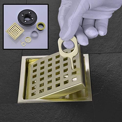 4 Inch Brushed Gold Shower Drain with Adjustable Base Flange