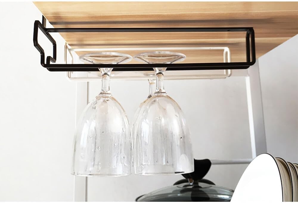 FAQUSA 2 Wine Glasses Holder 10 Inch Space-Saving Cabinet Rack WhiteBlack