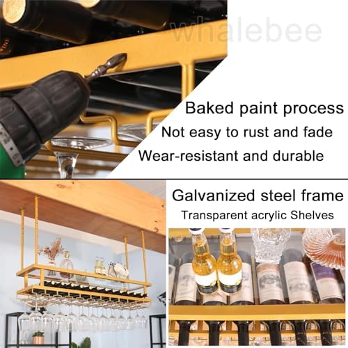 Whalebee Metal Wine Glass Ceiling Rack with 2 Tiers