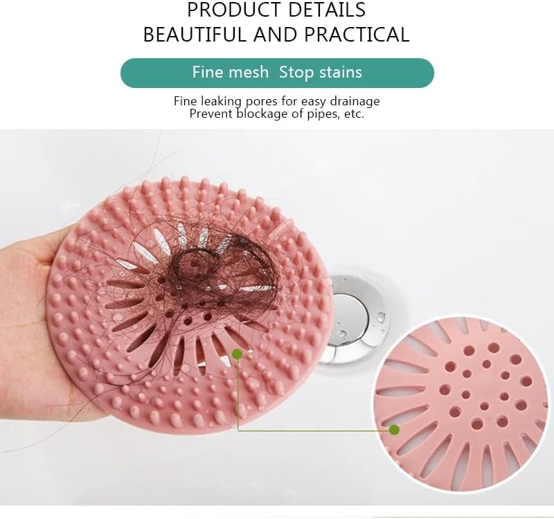 Pack of 6 Silicone Hair Catcher for Bath and Kitchen Drains
