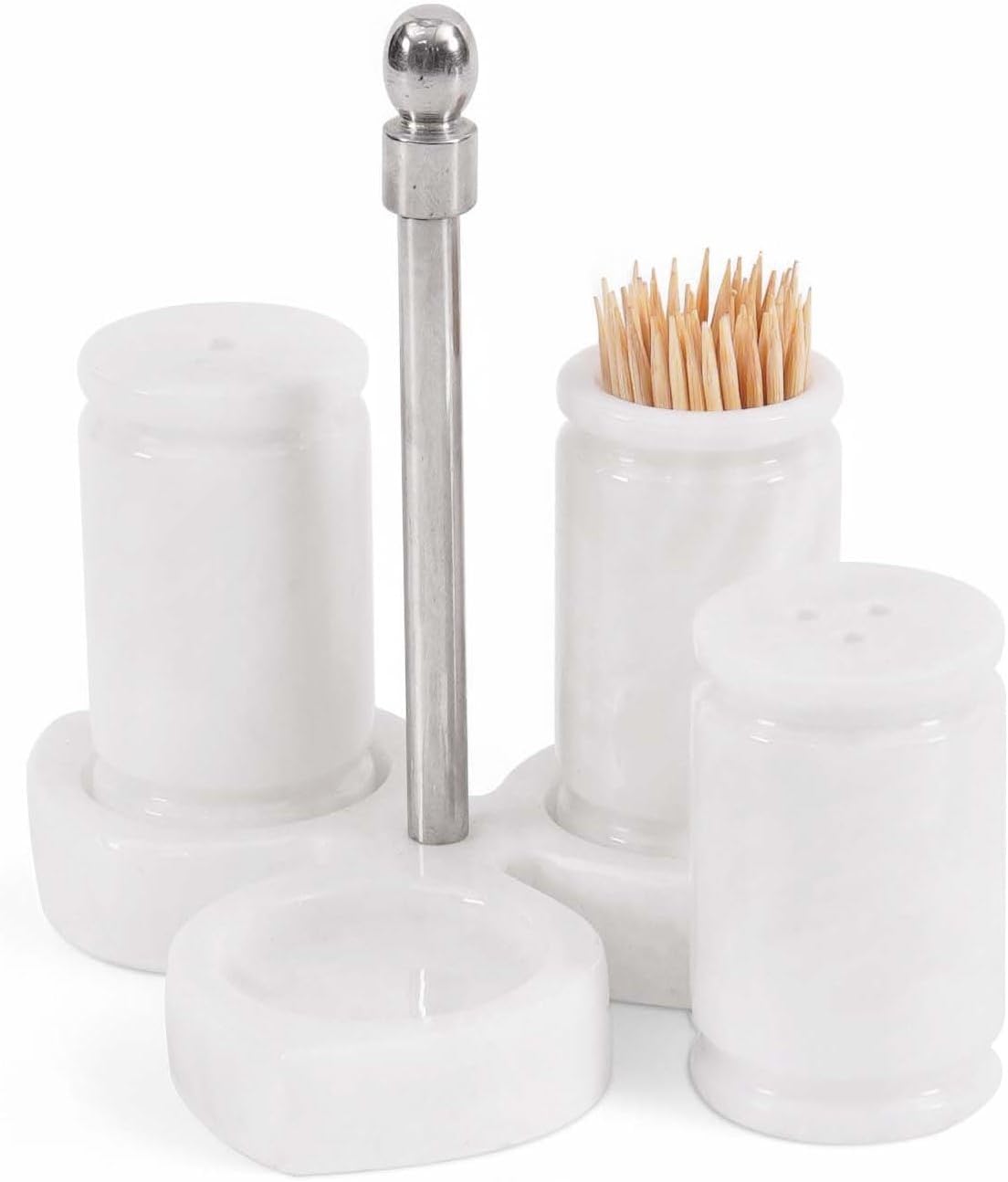 Marble Salt and Pepper Shakers Set with Holder
