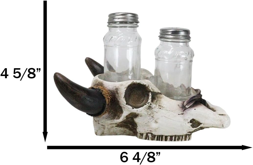 Ebros Gift Rustic Cow Skull Salt Pepper Shaker Set