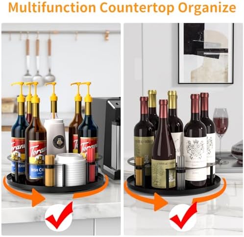 Coffee Syrup Organizer 8 Bottles with Rotating Holder and Stirrers