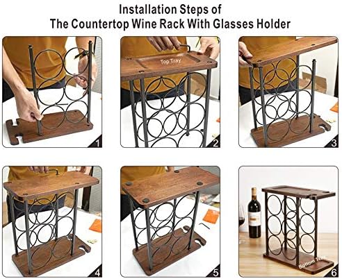 ALLCENER 6-Bottle Wine Rack with 2 Glass Holder