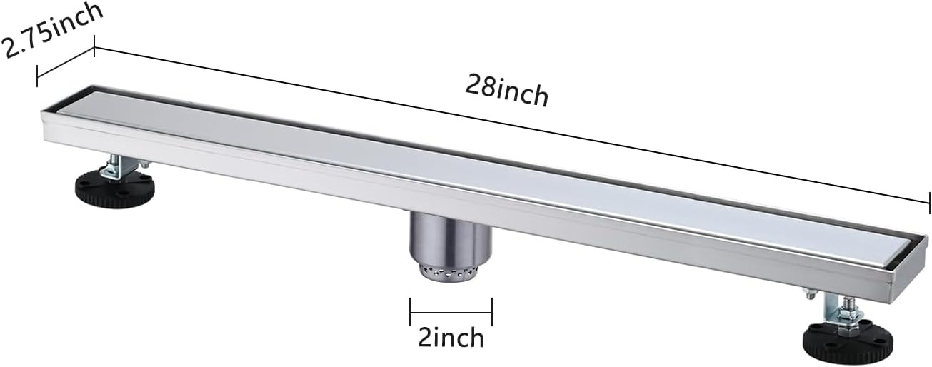 YLIEHS 28 Inch Linear Shower Drain with Hair Strainer
