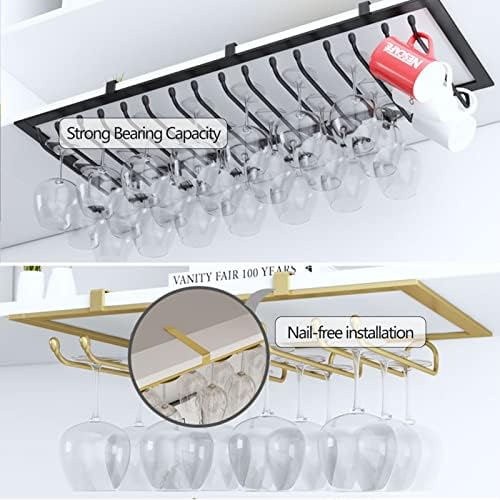 Suuim Metal Hanging Wine Glass Holder Black 40x23cm