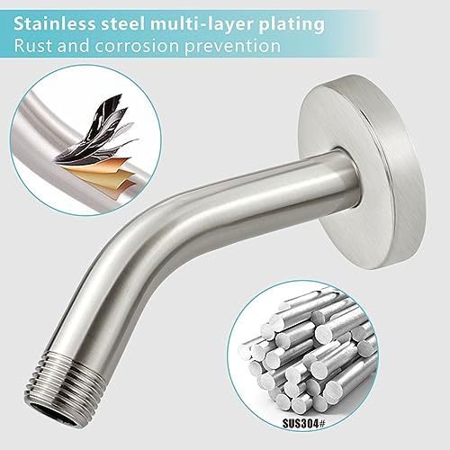 Nuodan 6 Inch Shower Arm with Flange Brushed Nickel 1