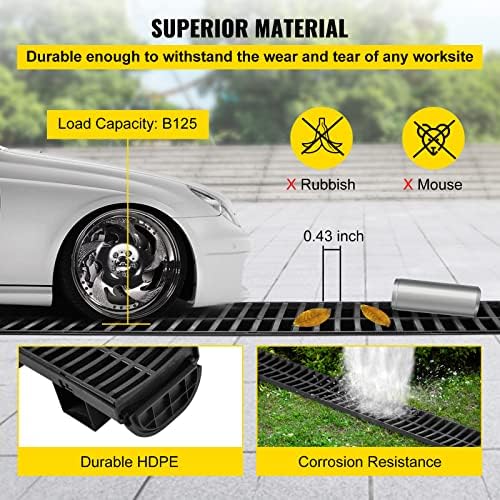 VEVOR HDPE Trench Drain System 57x31-Inch Black 5-Pack