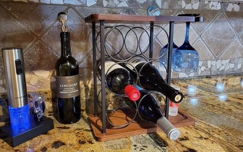SASIDO Wine Rack with Tray and Glasses Holder