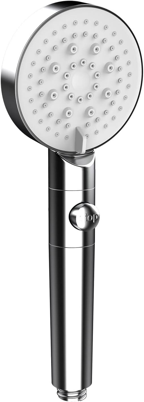 6 Functions Handheld Shower Head Set with Stop Button and Chrome Hose Bracket