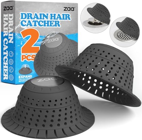 Zaa Bathtub Drain Hair Catcher 2 Pack Black