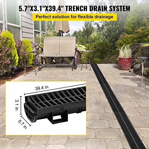 VEVOR HDPE Trench Drain System 57x31-Inch Black 5-Pack