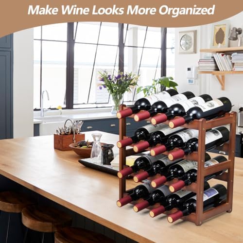 Homevany 4 Tier Bamboo Wine Rack 16 Bottle Holder
