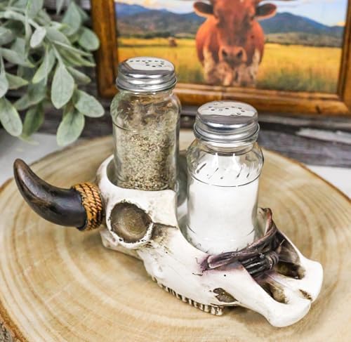 Ebros Gift Rustic Cow Skull Salt Pepper Shaker Set
