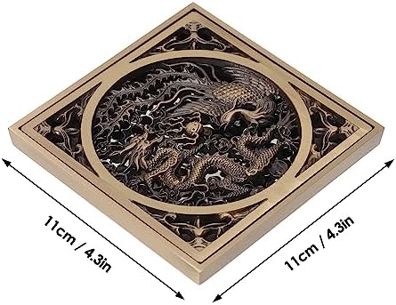 Tissting 43x43in Stainless Steel Copper Floor Drain with Dragon Phoenix Relief Design