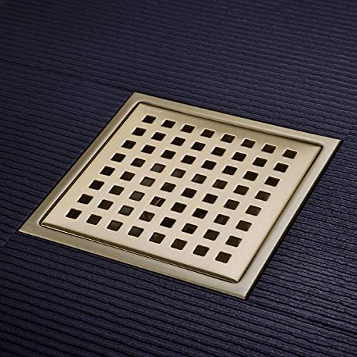 6 Square Stainless Steel Shower Drain with Brushed Gold Finish