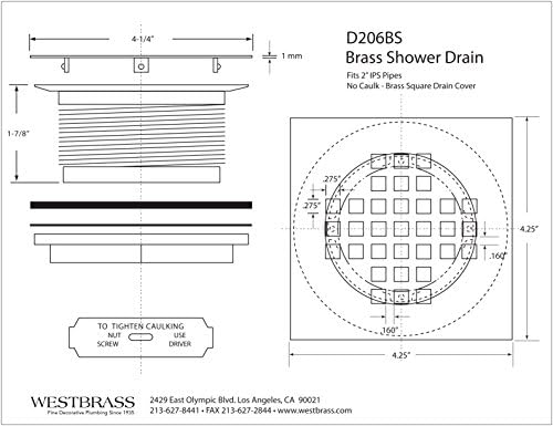 Westbrass 2 Brass Drain with Square Cover and Oil Rubbed Bronze Finish
