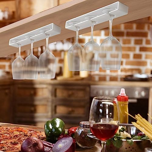 AQJUNONG 2 Pack Wine Glass Holder No Drilling Under Cabinet Rack 1