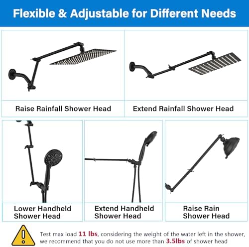 PDPBath Brass 16 Inch Shower Arm Extension - Matte Black