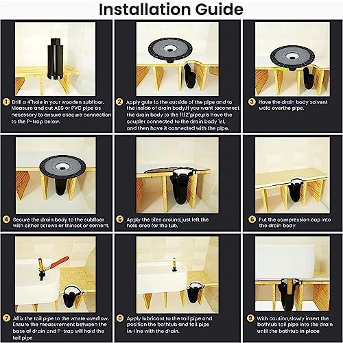 Freestanding Bathtub Drain Mounting Kit with ABS Adapter and Brass Liner