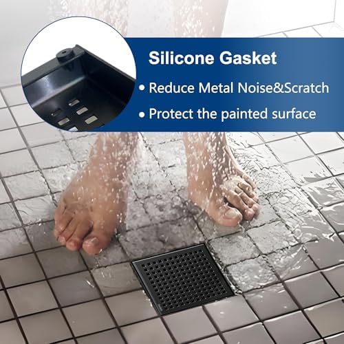 Neodrain 6 Inch Square Shower Drain with Matte Black Grate 1
