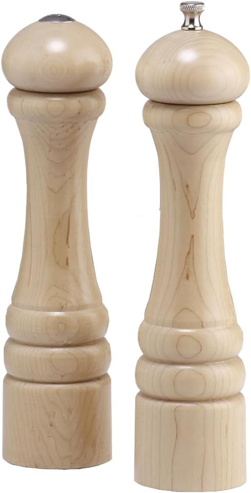 Chef Specialties 10 Inch Pepper Mill and Salt Shaker Set - Natural - USA Made